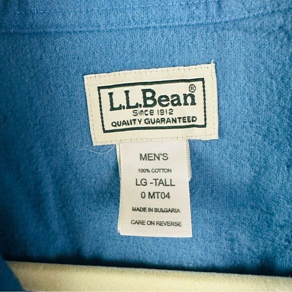 LL Bean Blue Thick Flannel Shirt Men’s Size L Tall Flaw - Picture 2 of 4